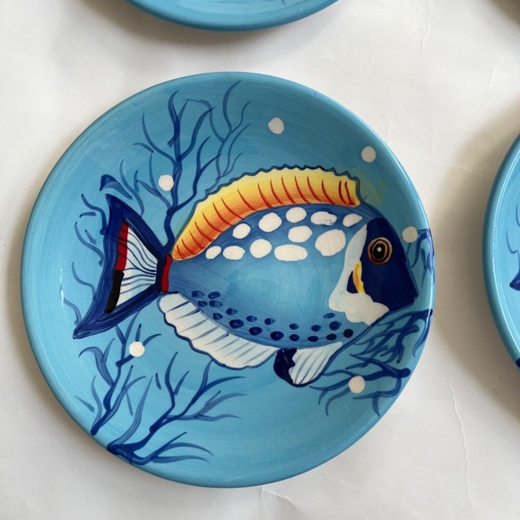 Tropical Plate La Dolce Vita Big Fish Collection Blue and Yellow Tea Lunch 8" - Picture 2 of 5